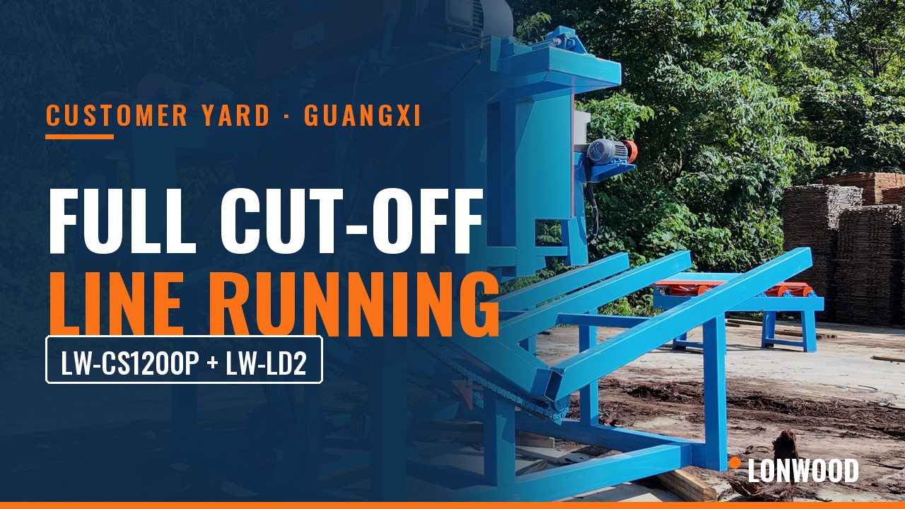 Full LW-CS1200P + LW-LD2 Log Cut-Off Line Running at a Customer Yard in Guangxi